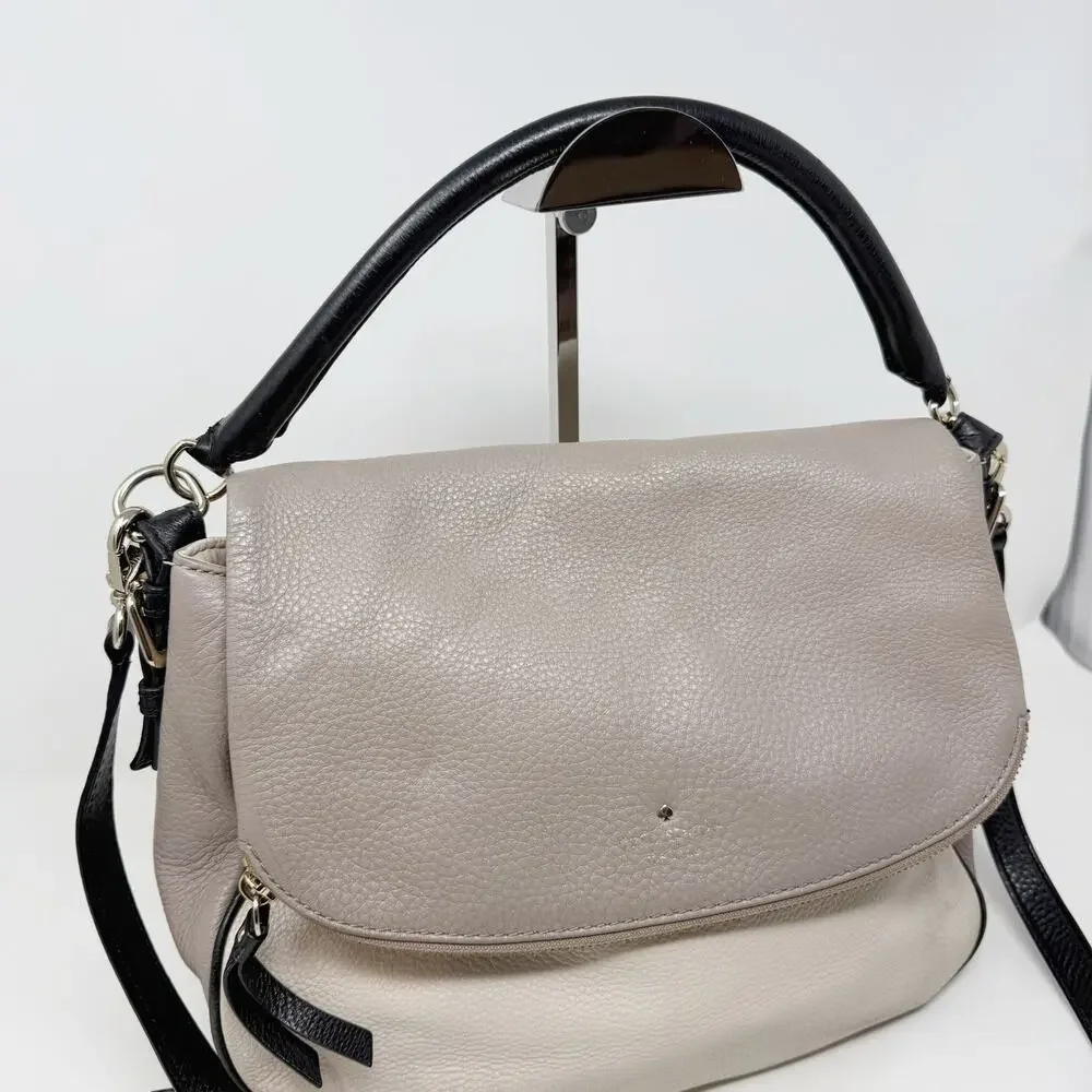 Kate Spade Gray Black Leather Cobble Hill Devin Satchel Bag Purse Crossbody Hobo